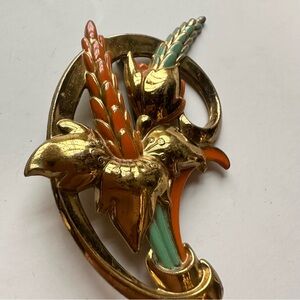 Vintage Large Enamel Gold Tone Wheat Spray Brooch Pin 40s 50s Glam Retro Fashion